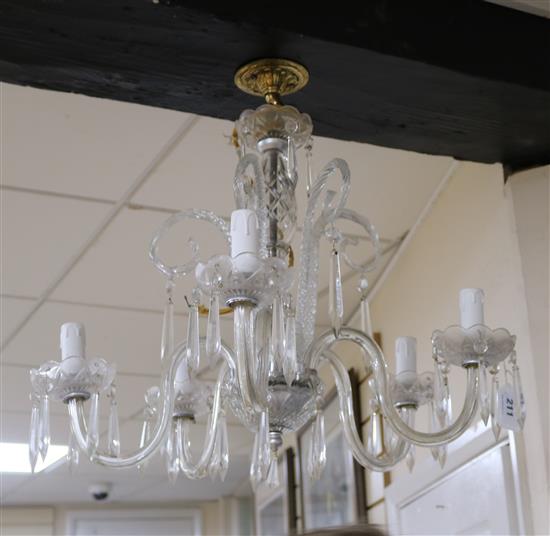 A cut and moulded glass four light chandelier drop 47cm